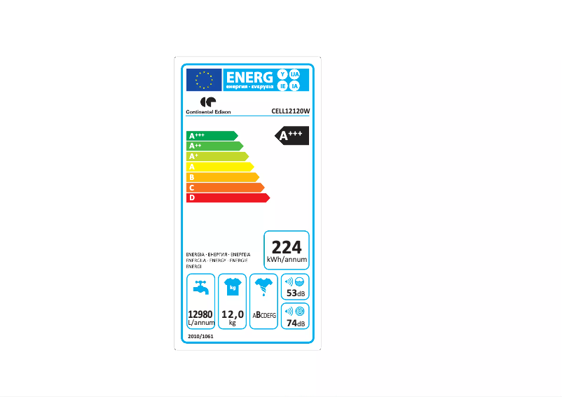 Page 1 de la notice Label énergétique Continental Edison CELL12120W