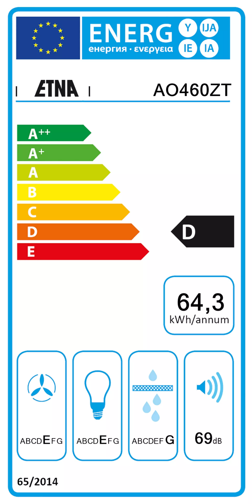 Page 1 de la notice Label énergétique Etna AO460ZT