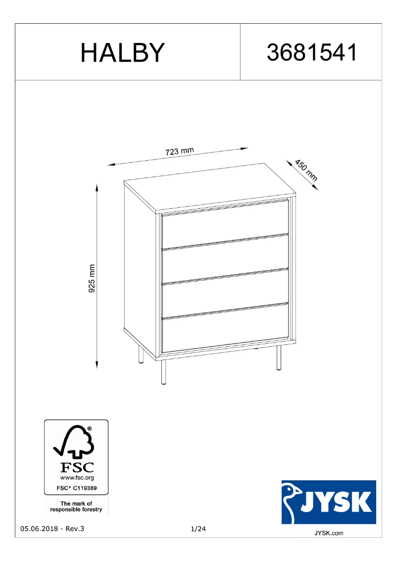 Page 1 de la notice Manuel utilisateur JYSK Halby (73x93x45)