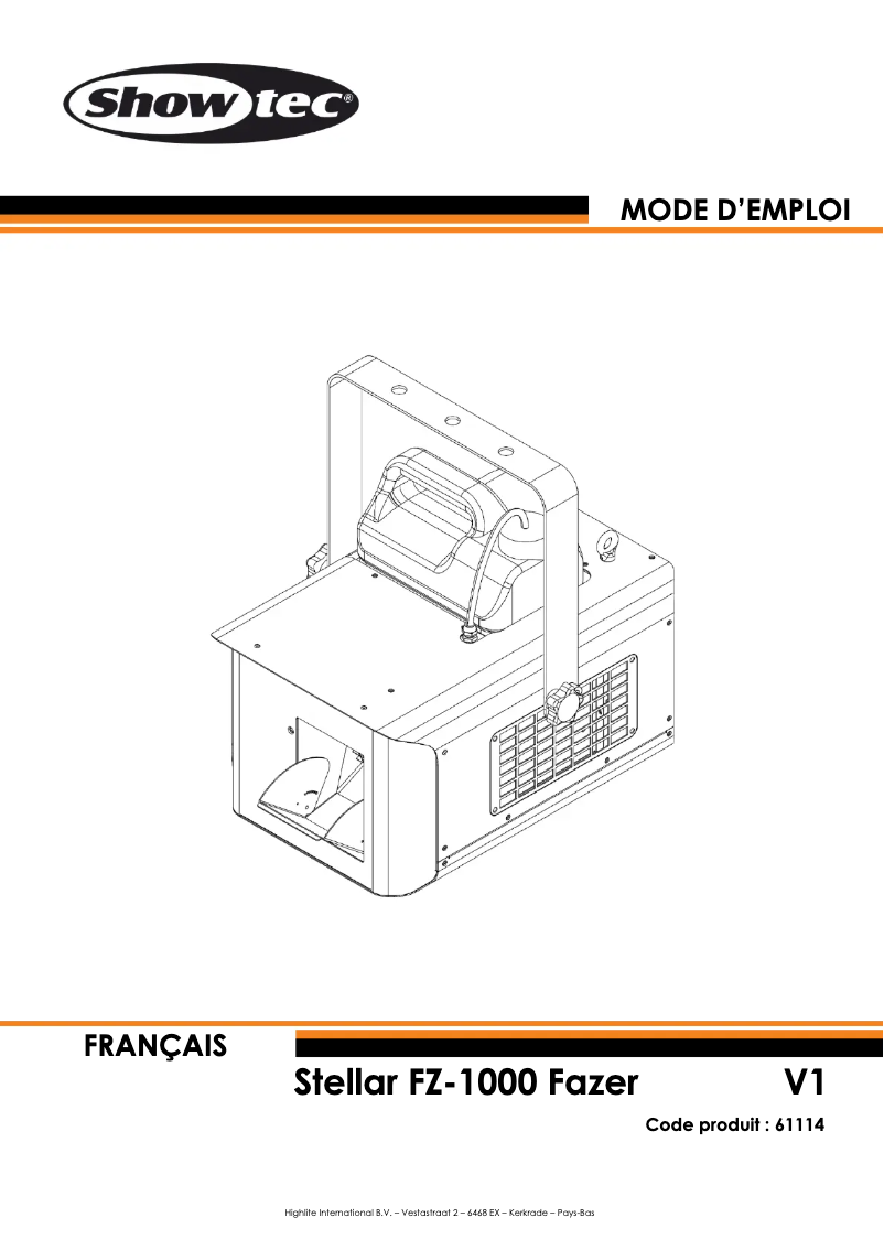 Page 1 de la notice Manuel utilisateur Showtec Stellar FZ-1000 Fazer