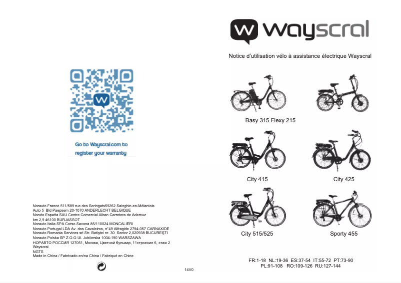 Page 1 de la notice Manuel utilisateur Wayscral City 415