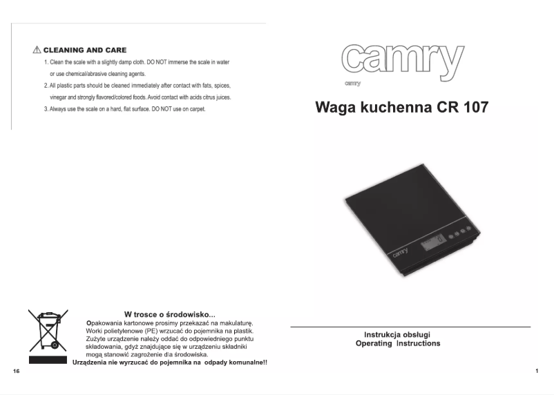 Page 1 de la notice Manuel utilisateur Camry CR 107