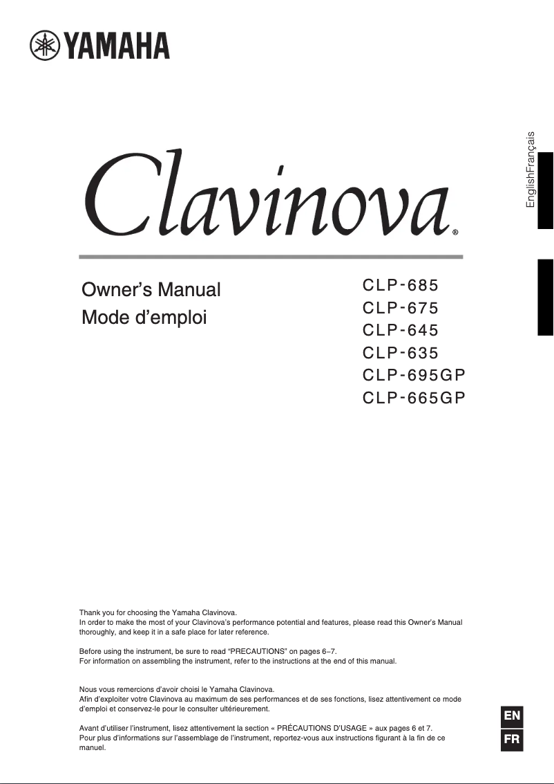 Page 1 de la notice Manuel utilisateur Yamaha Clavinova CLP-685