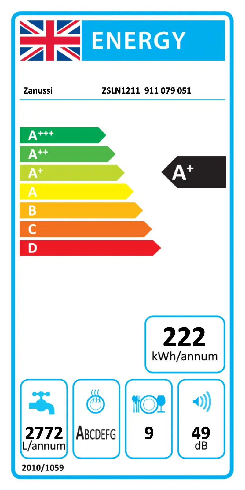 Page n°1 - Label énergétique Zanussi ZSLN1211