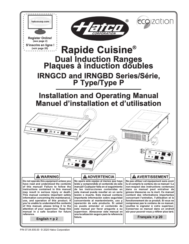 Page n°1 - Manuel utilisateur Hatco Rapide Cuisine IRNG-PC2S-36-IA