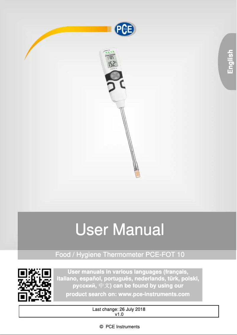 Page 1 de la notice Manuel utilisateur PCE Instruments PCE-FOT 10