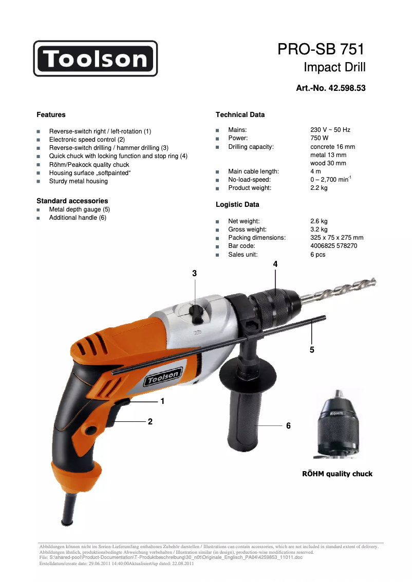 Page n°1 - Manuel utilisateur Toolson PRO-SB 751
