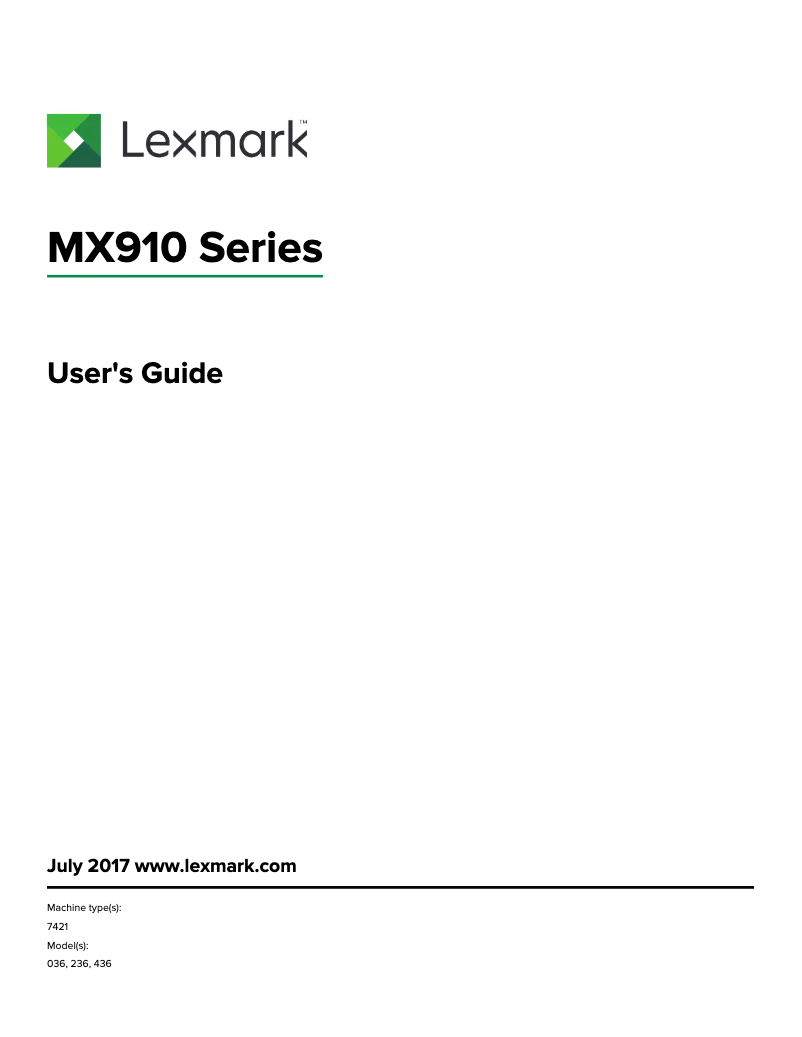Page 1 de la notice Manuel utilisateur Lexmark MX912de