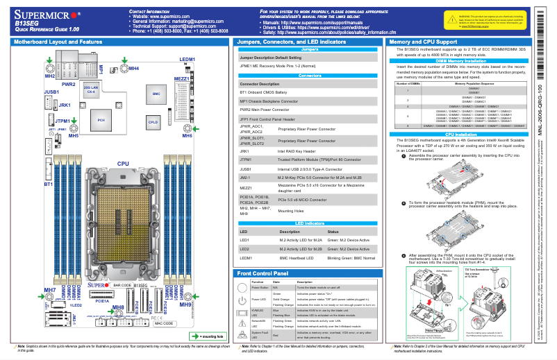 Page 1 de la notice Guide de démarrage rapide Supermicro B13SEG