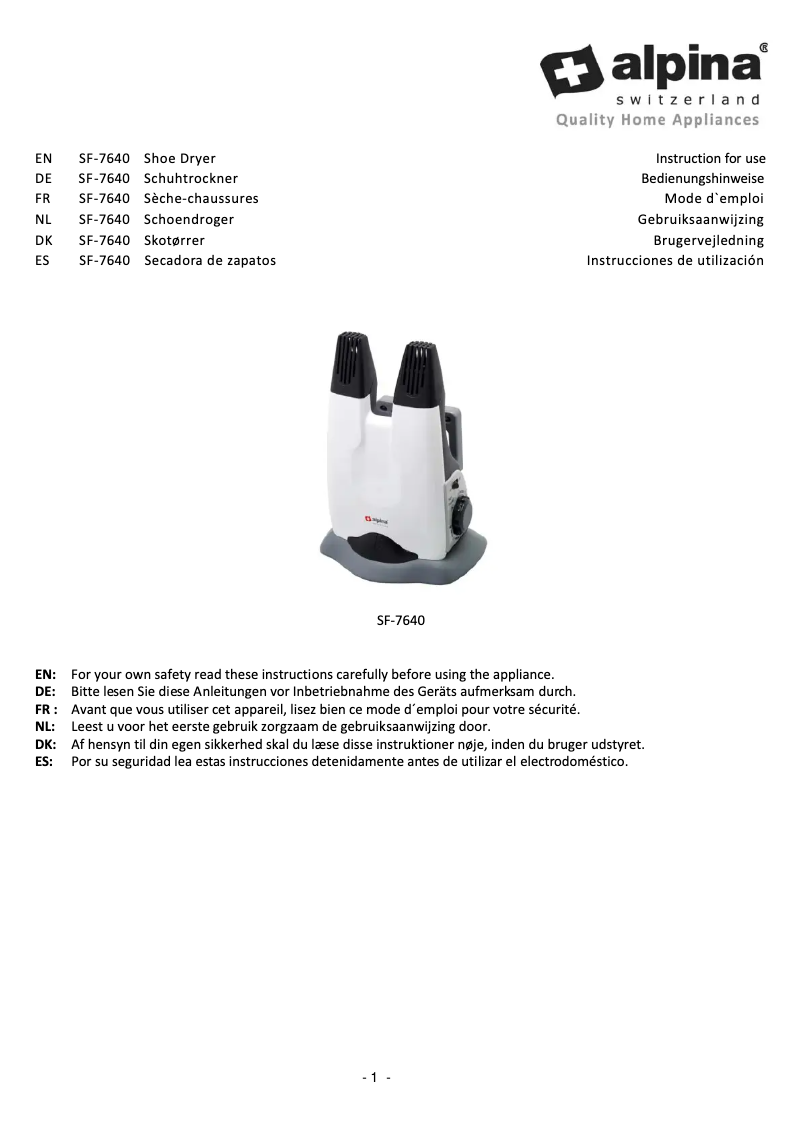 Page n°1 - Manuel utilisateur Alpina SF-7640