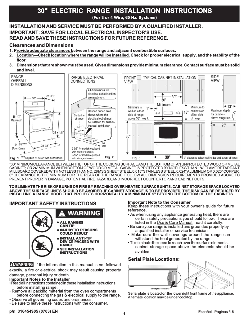 Page n°1 - Guide d'installation Frigidaire PLEFMZ99EC