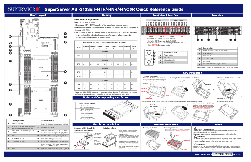 Page 1 de la notice Guide de démarrage rapide Supermicro A+ Server 2123BT-HNC0R