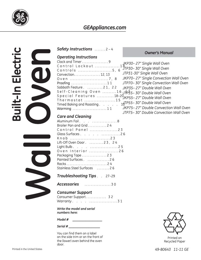Page n°1 - Manuel d'utilisation et d'entretien GE JKP70DPWW