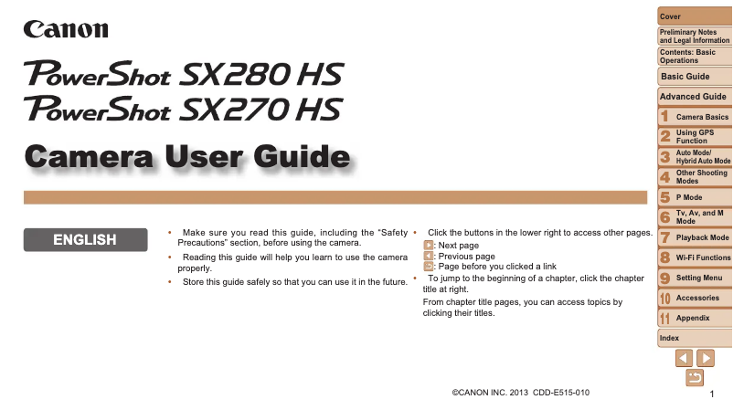 Image de la première page du manuel de l'appareil Powershot SX270 HS