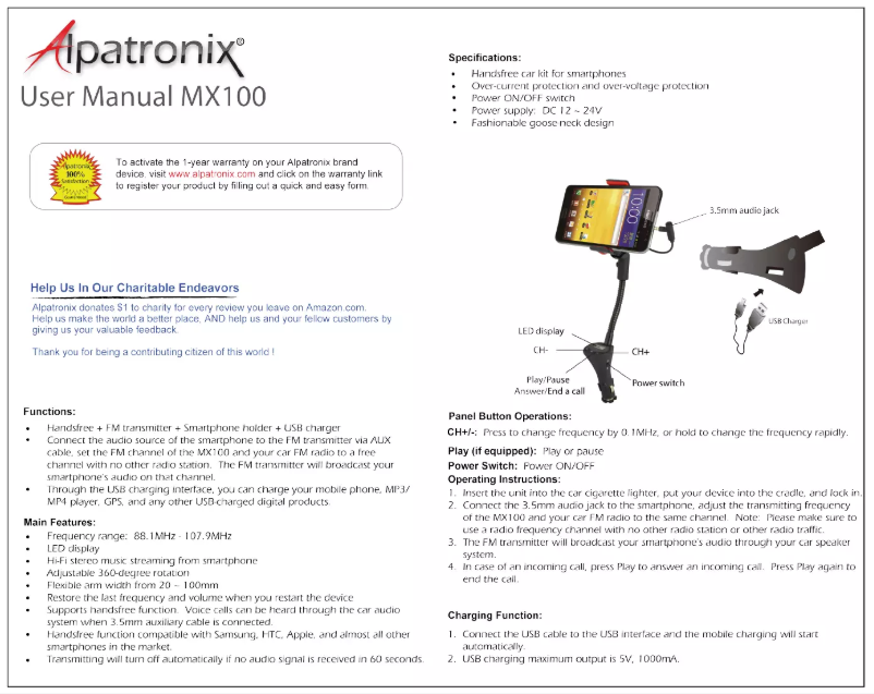 Page n°1 - Manuel utilisateur Alpatronix MX100
