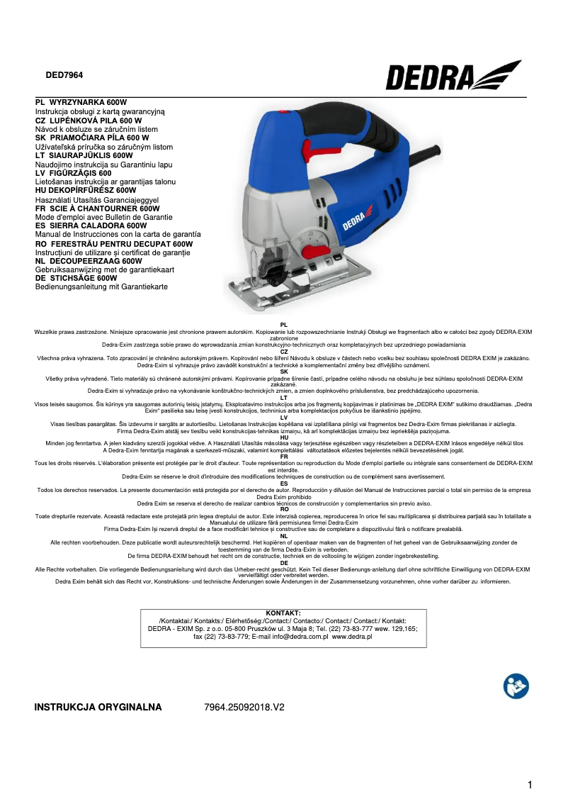 Page 1 de la notice Manuel utilisateur DEDRA DED7964