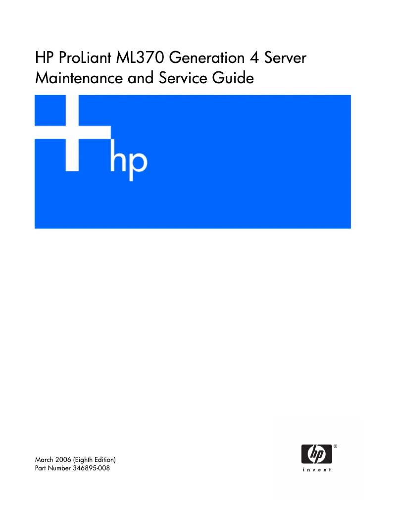 Page n°1 - Manuel utilisateur HP ProLiant ML370 G4
