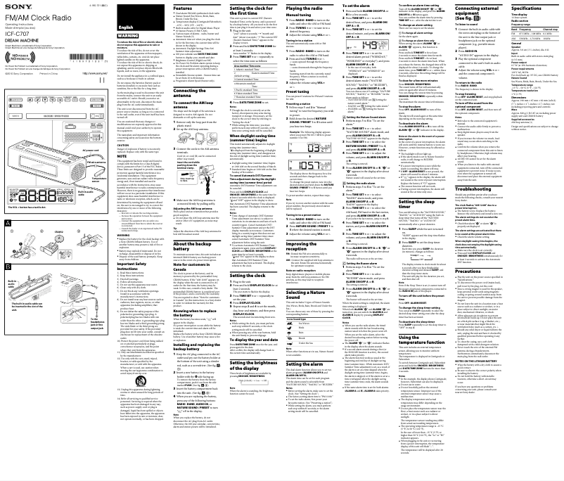 Image de la première page du manuel de l'appareil ICF-C707