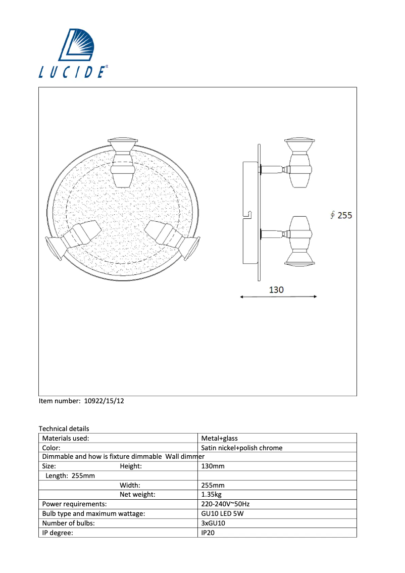 Page n°1 - Manuel utilisateur Lucide Jeo 10922/15/12