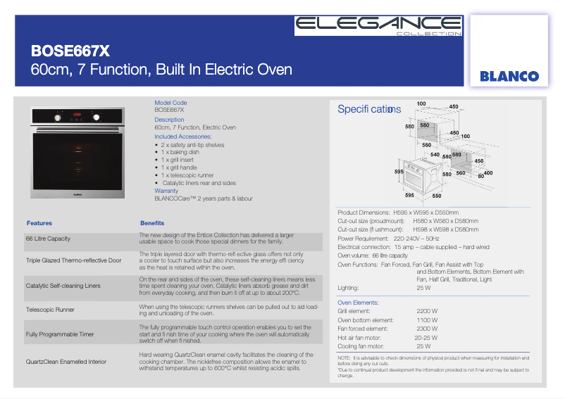 Page 1 de la notice Fiche technique BLANCO BOSE667X