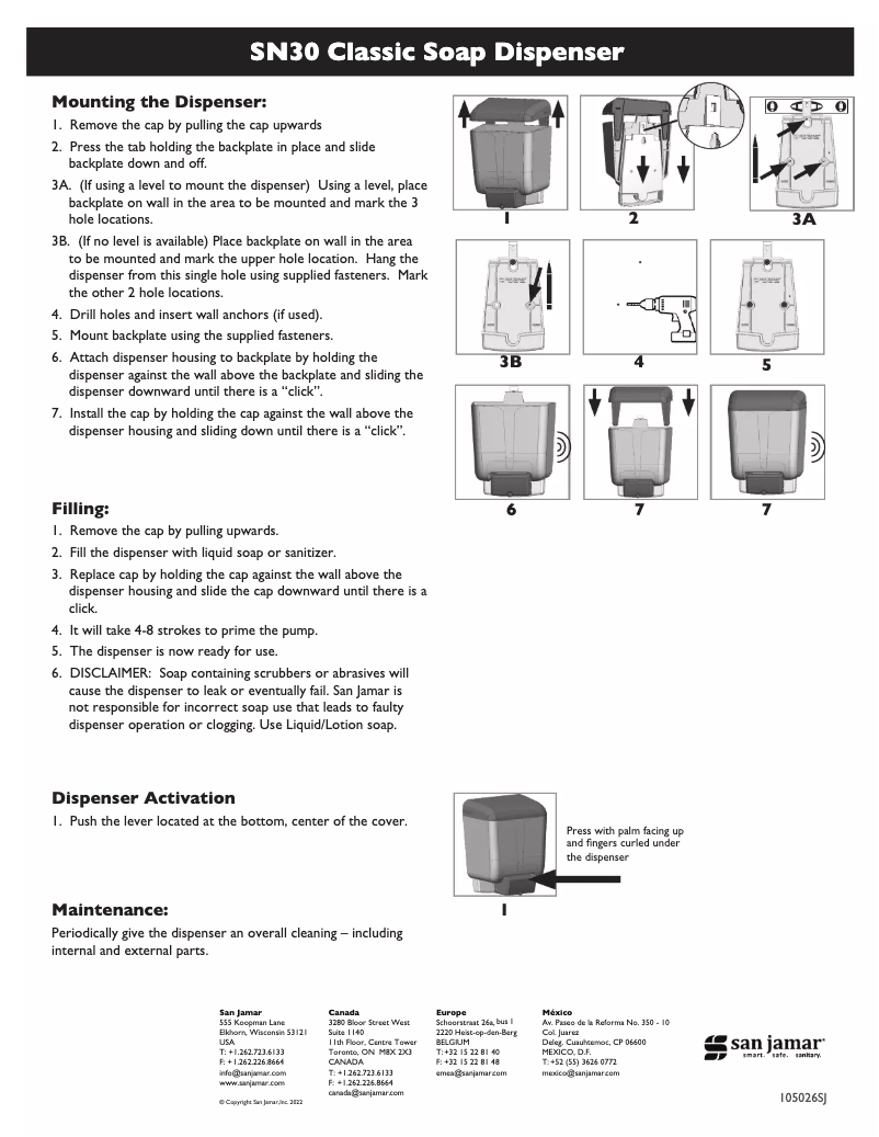 Page 1 of the manual User Manual San Jamar SN30