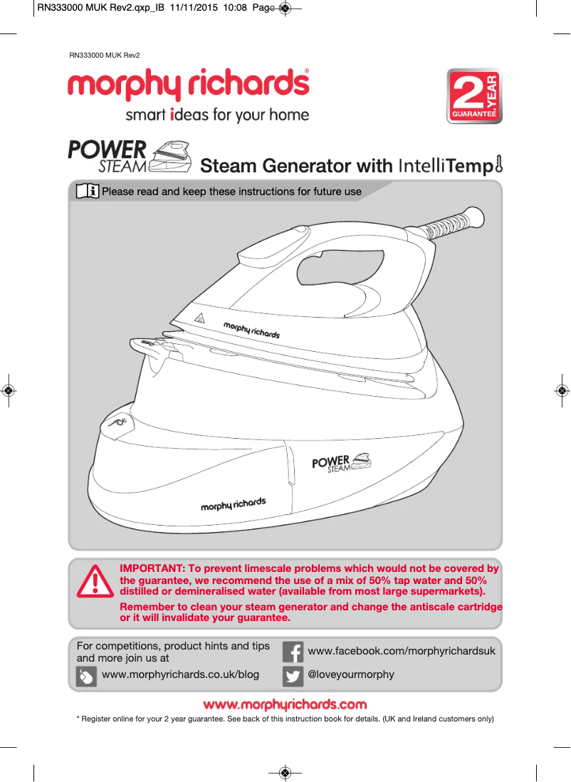 Page 1 de la notice Manuel utilisateur Morphy Richards Power Steam 333006