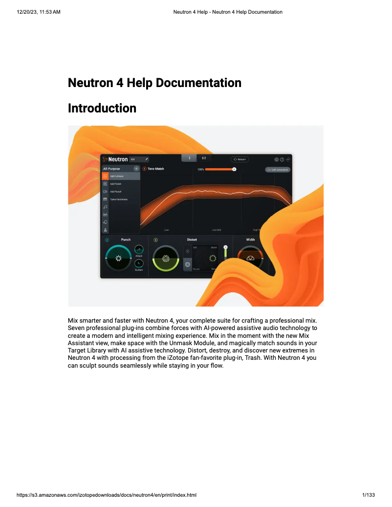Page 1 of the manual User Manual iZotope Neutron 4