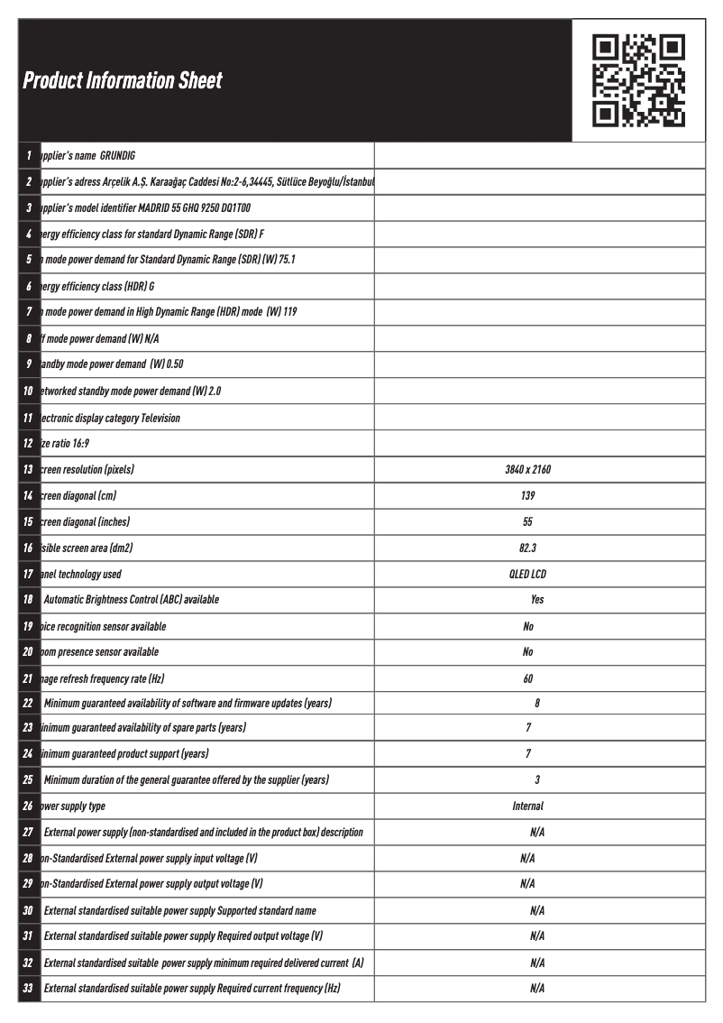 Página 1 del manual Ficha técnica Grundig MADRID 55 GHQ 9250