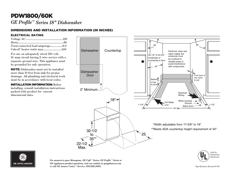 Página 1 del manual Ficha técnica GE Profile PDW1800KWW