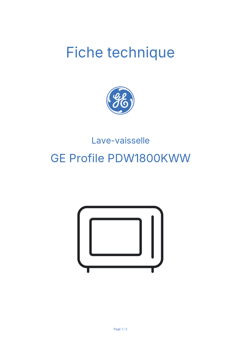 Image de la première page du manuel de l'appareil Profile PDW1800KWW
