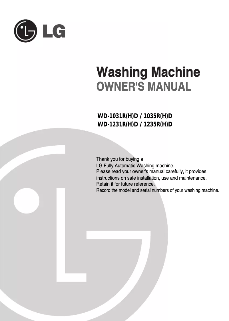Page n°1 - Manuel utilisateur LG WDS1031RD