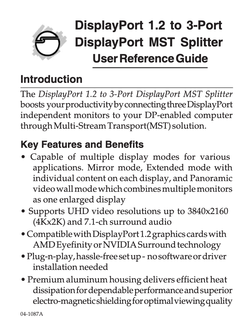 Page 1 de la notice Manuel utilisateur Siig CE-DP0D12-S1