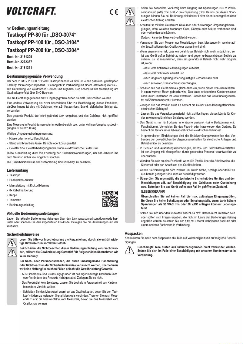 Page 1 de la notice Manuel utilisateur Voltcraft PP-80