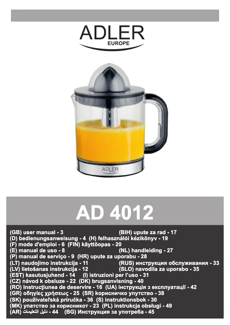 Page n°1 - Manuel utilisateur Adler AD 4012