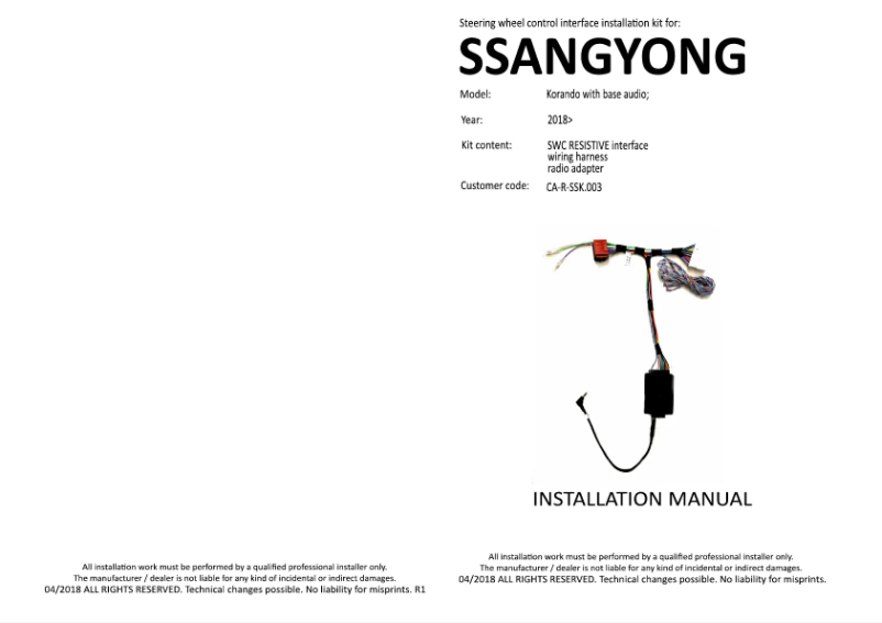 Page n°1 - Manuel utilisateur Pioneer CA-R-SSK.003