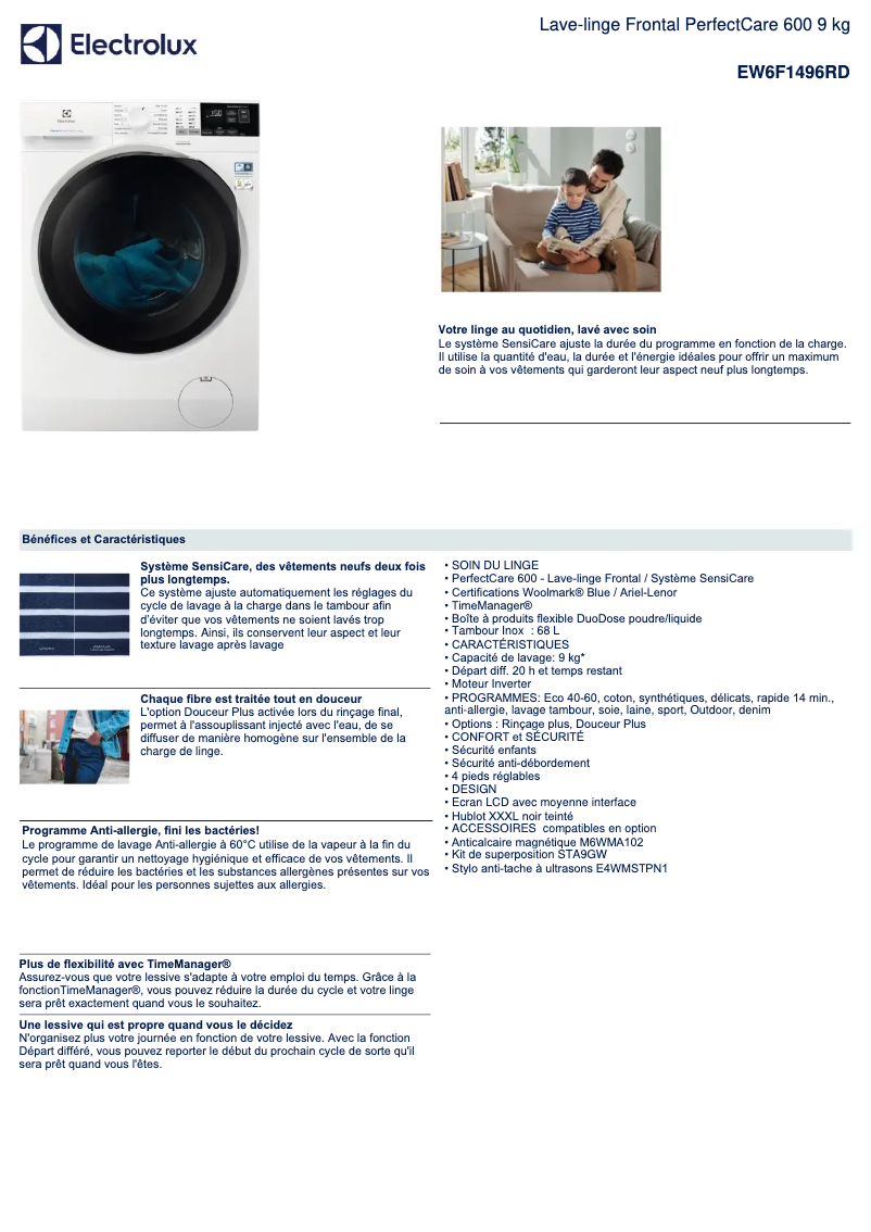 Page n°1 - Fiche technique Electrolux EW6F1496RD