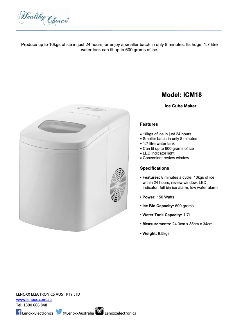 Page 1 de la notice Manuel utilisateur Healthy Choice ICM18