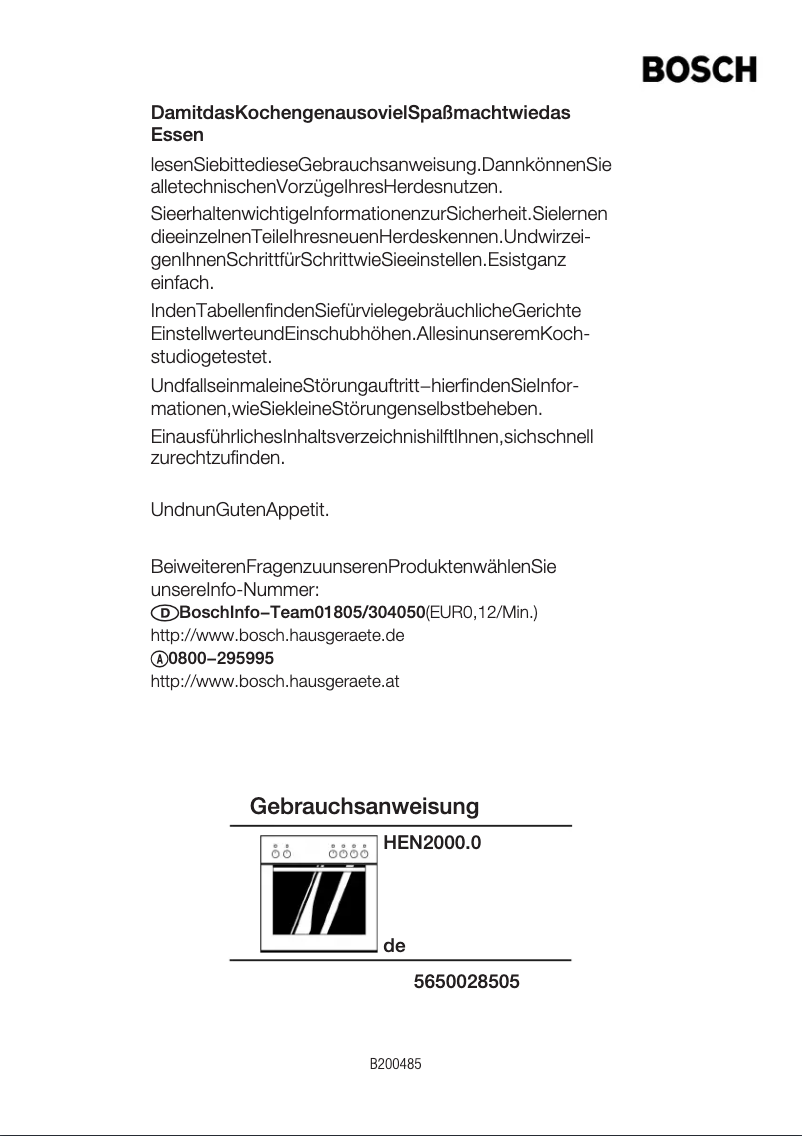 Page 1 of the manual User Manual Bosch HEN200050