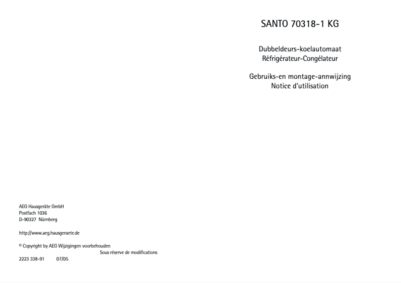 Page n°1 - Manuel utilisateur AEG Santo 70318 KG1