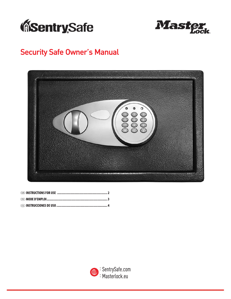 Page n°1 - Manuel utilisateur SentrySafe X041E