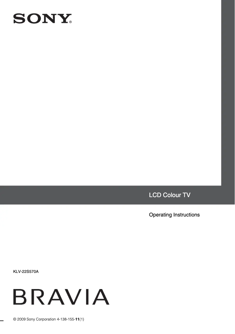 Image de la première page du manuel de l'appareil Bravia KLV-22S570A