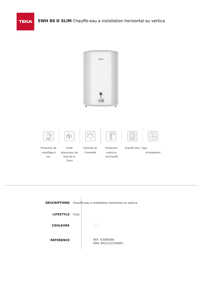 Página 1 del manual Ficha técnica Teka EWH 80 D SLIM