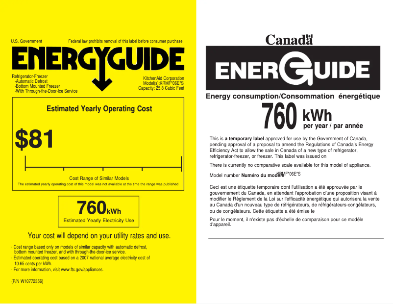 Page 1 de la notice Label énergétique KitchenAid KDTE204E