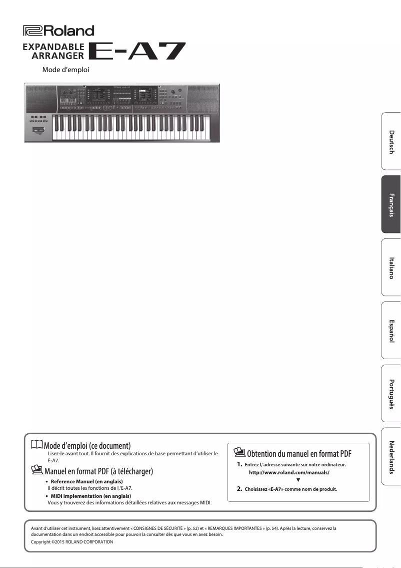 Page 1 de la notice Manuel utilisateur Roland E-A7