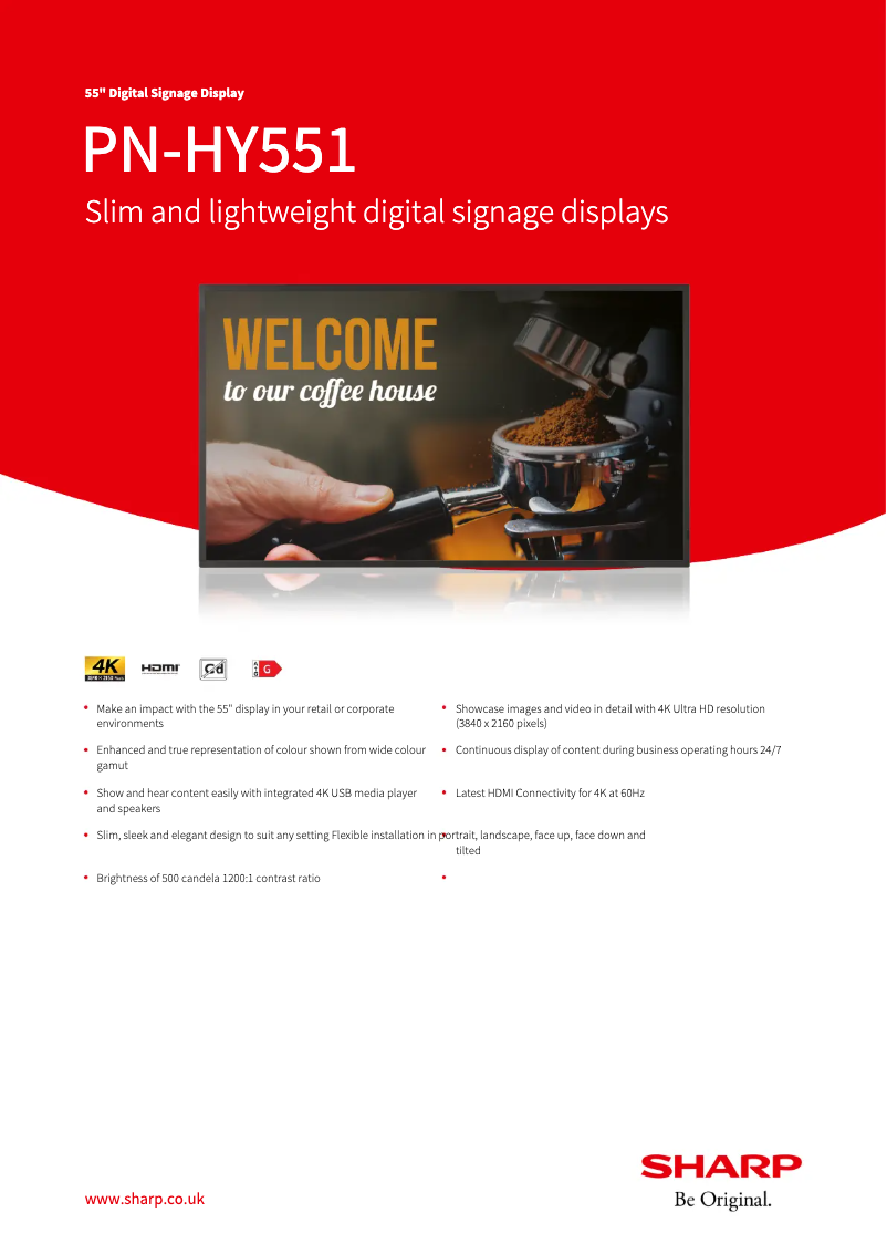 Page 1 de la notice Fiche technique Sharp PN-HY551