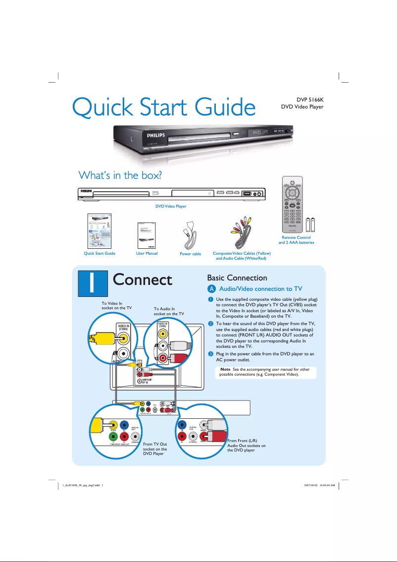 Page 1 de la notice Guide de démarrage rapide Philips DVP5166K