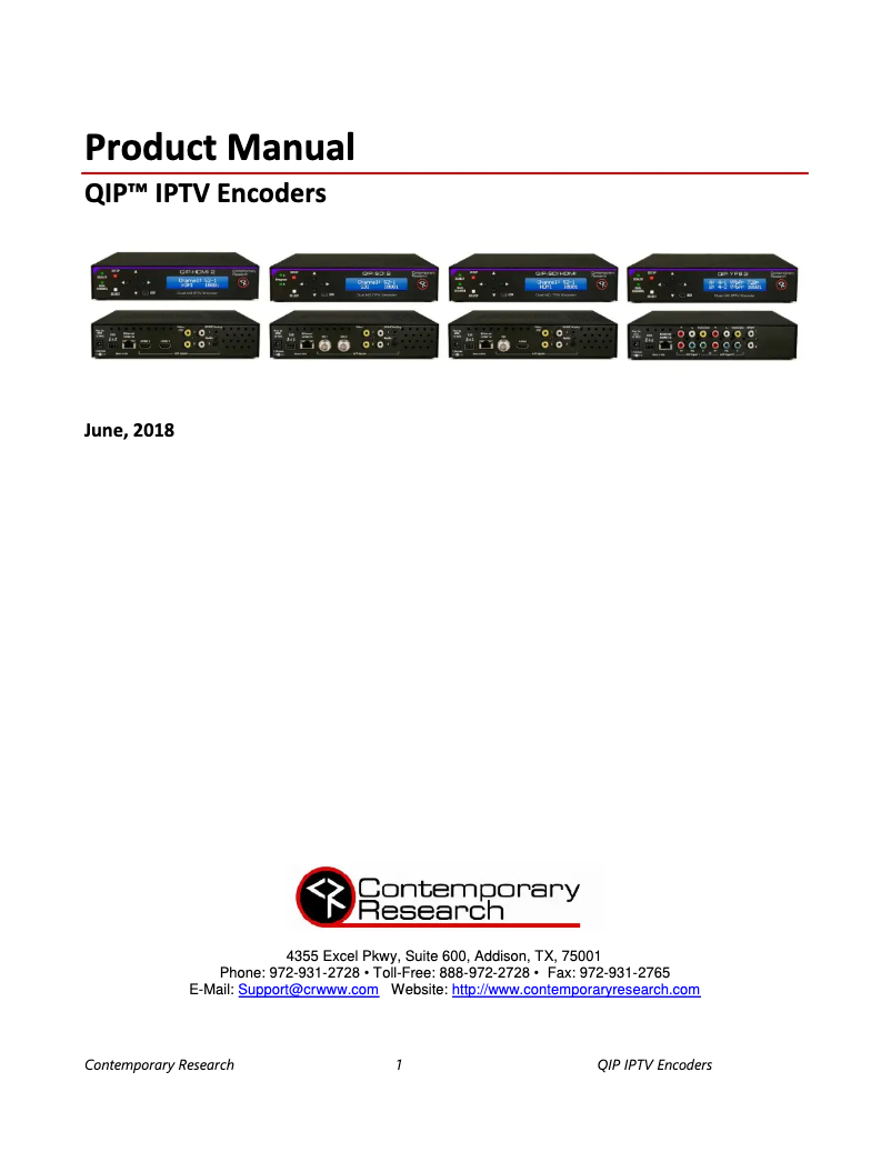 Page n°1 - Manuel utilisateur Contemporary Research QIP-HDMI