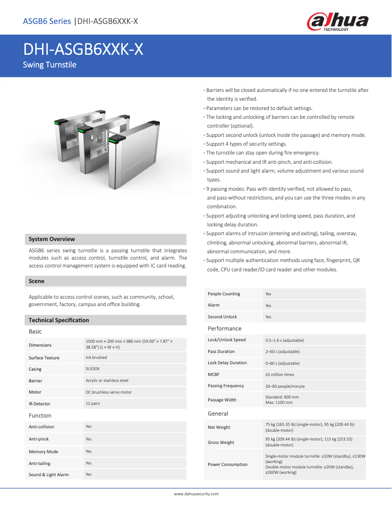 Page 1 de la notice Fiche technique Dahua Technology ASGB6XXK-X