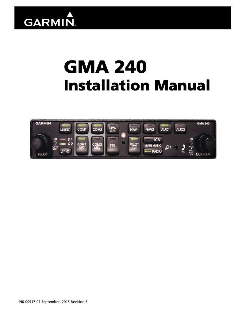 Page n°1 - Guide d'installation Garmin GMA 240