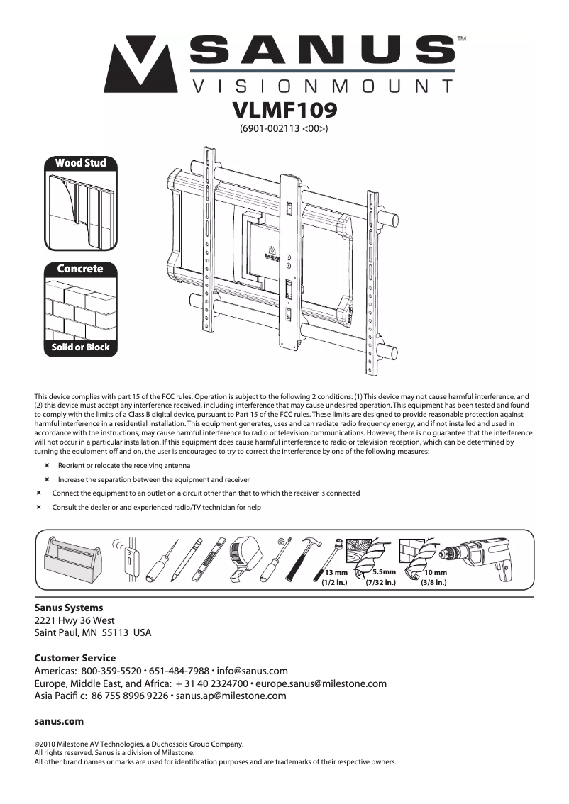 Image de la première page du manuel de l'appareil VisionMount VLMF109